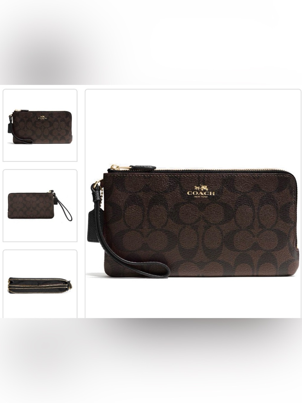 COACH Double Zip Large Brown Signature Wristlet Wallet